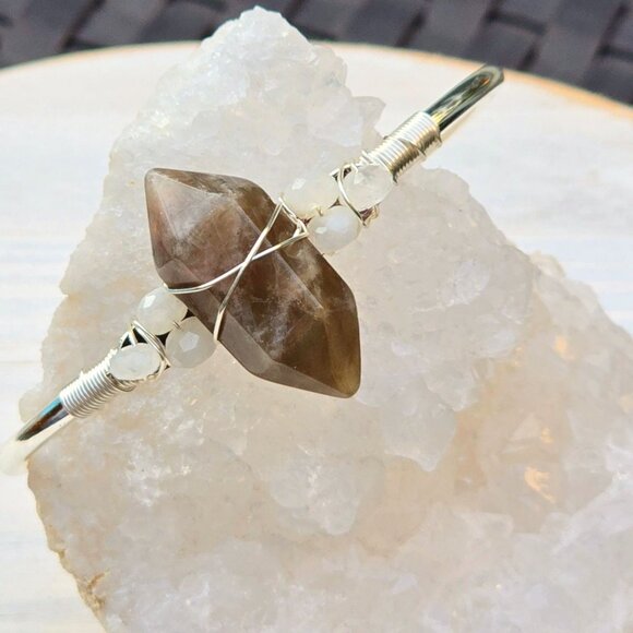 Sunstone & Moonstone Wire Wrap Cuff – 925 Over Copper – Joy & Intuition Talisman - Picture 9 of 12